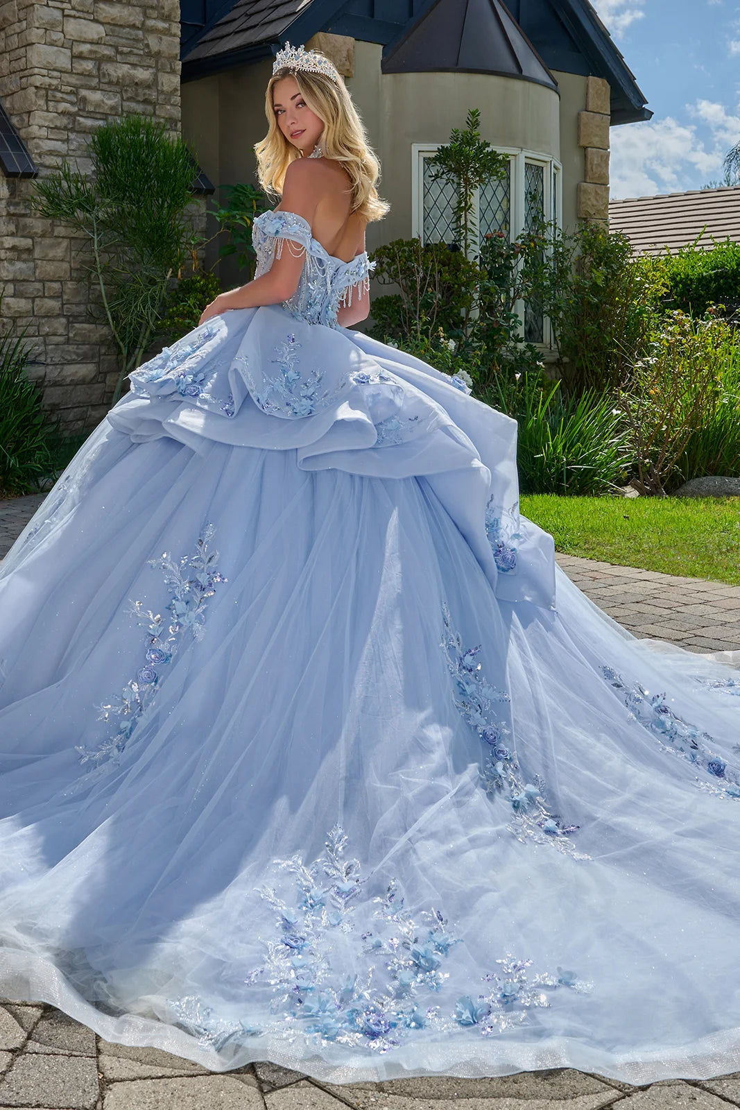Off-the-Shoulder Floor-Length Tulle Quinceanera Ball Gown GLS GL3720
