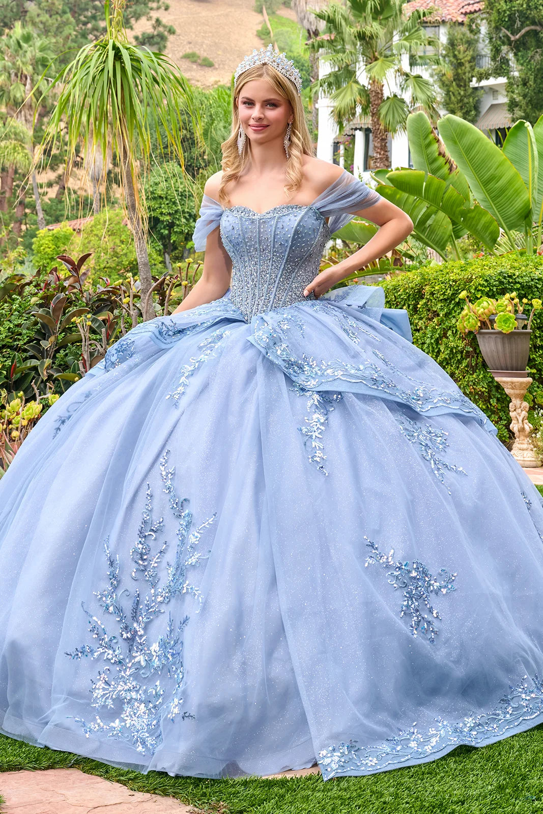 Off-Shoulder Ball Gown Quinceanera Dress by GLS 3727 in Dusty Blue