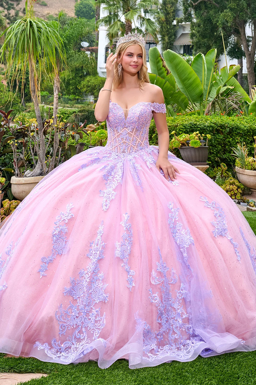 Off-Shoulder Ball Gown Tulle Quinceanera Dress by GLS 3753 in Lilac
