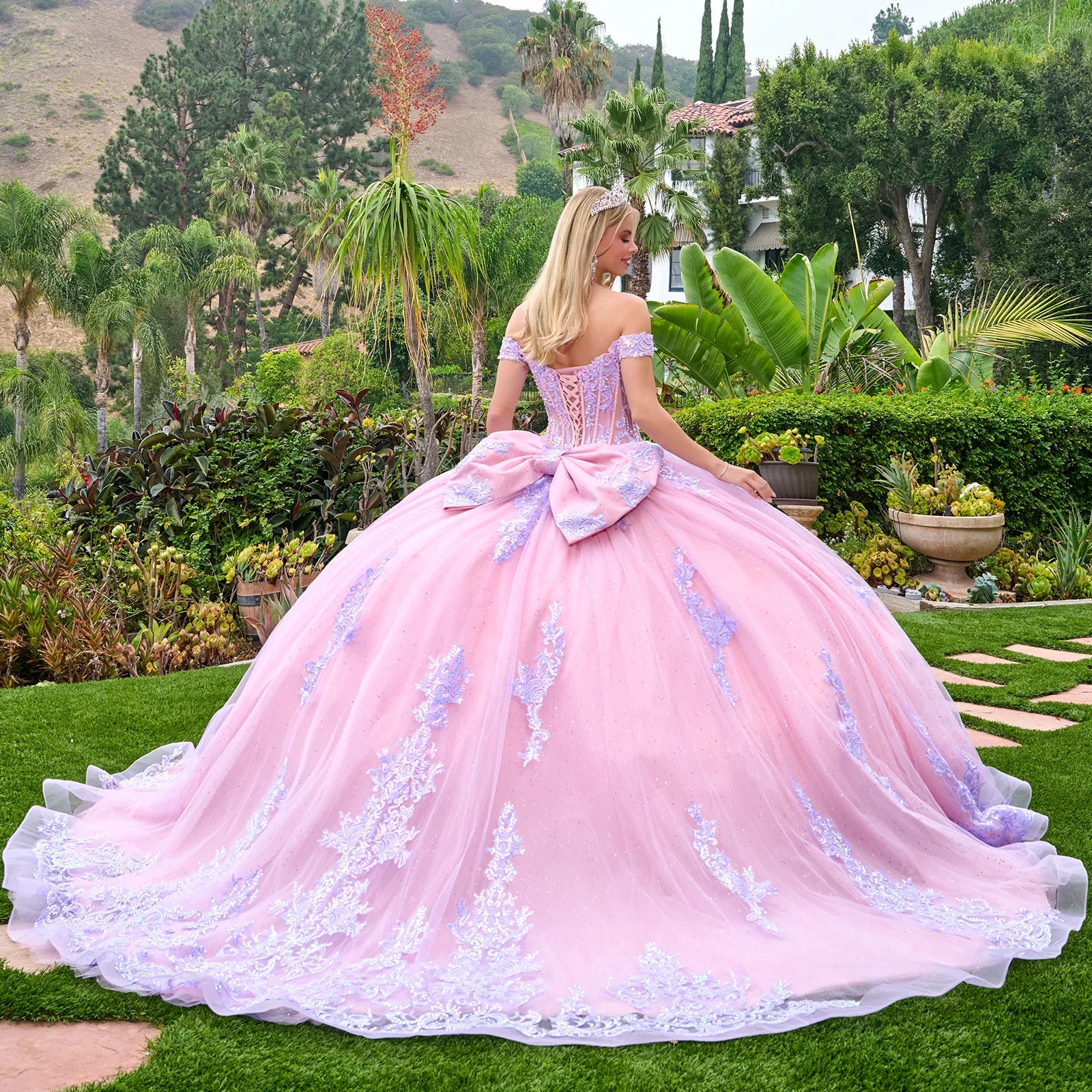 Off-Shoulder Ball Gown Tulle Quinceanera Dress by GLS 3753 in Lilac