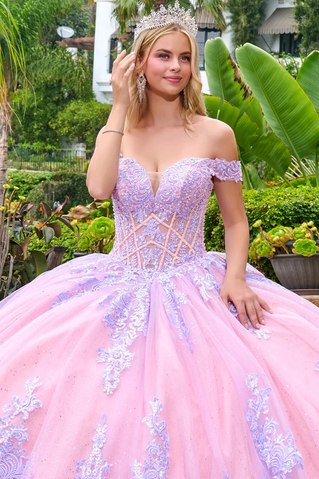 Off-Shoulder Ball Gown Tulle Quinceanera Dress by GLS 3753 in Lilac
