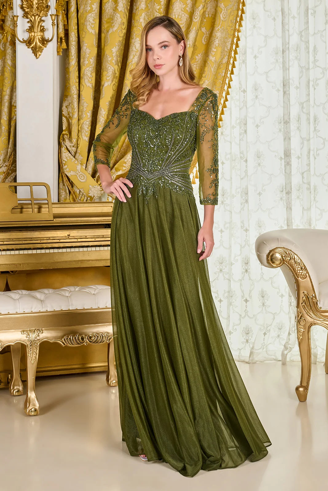 Mother of the Bride Dresses Long Formal Mother of the Bride A Line Evening Beaded Sequin Dress Olive