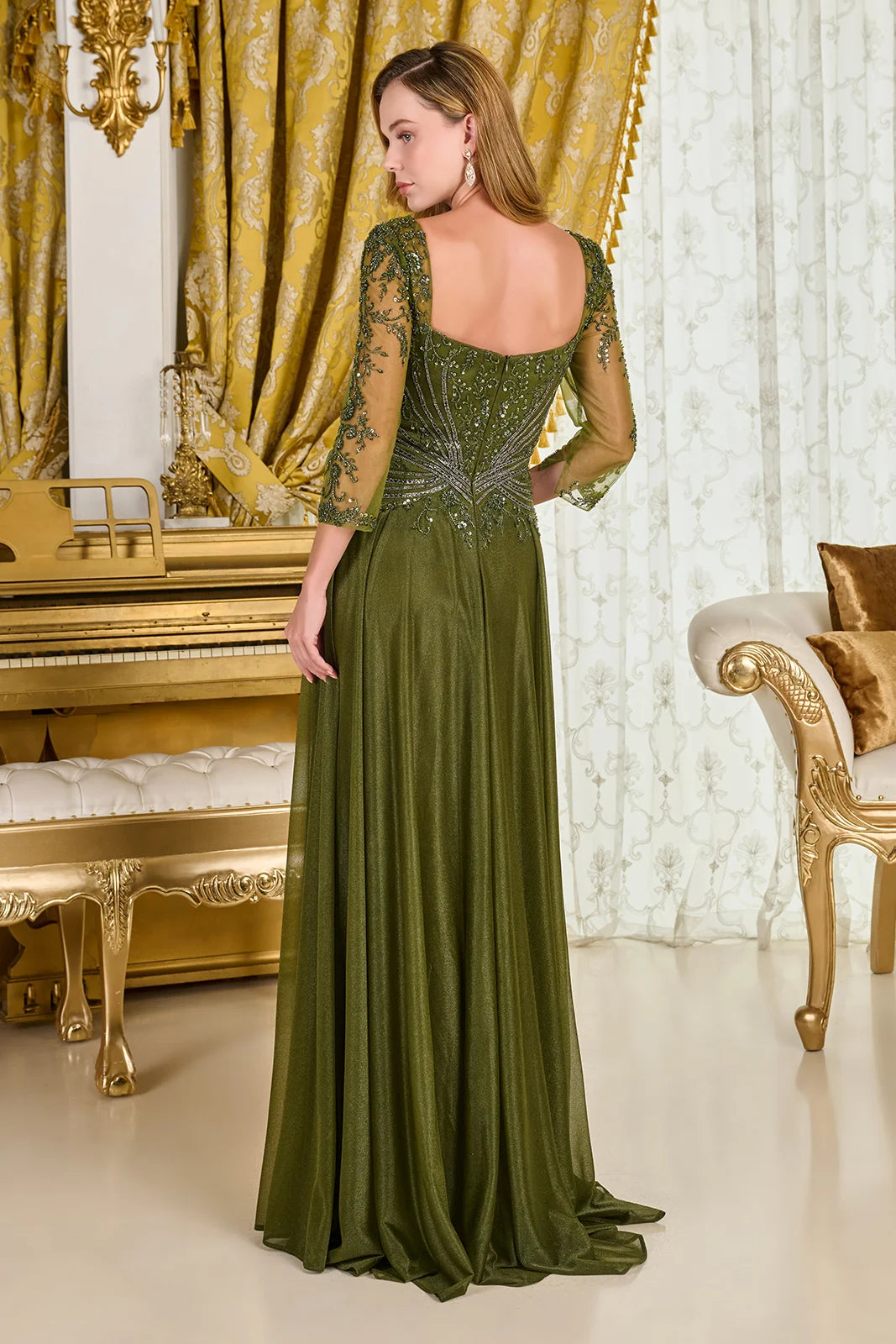 Mother of the Bride Dresses Long Formal Mother of the Bride A Line Evening Beaded Sequin Dress Olive
