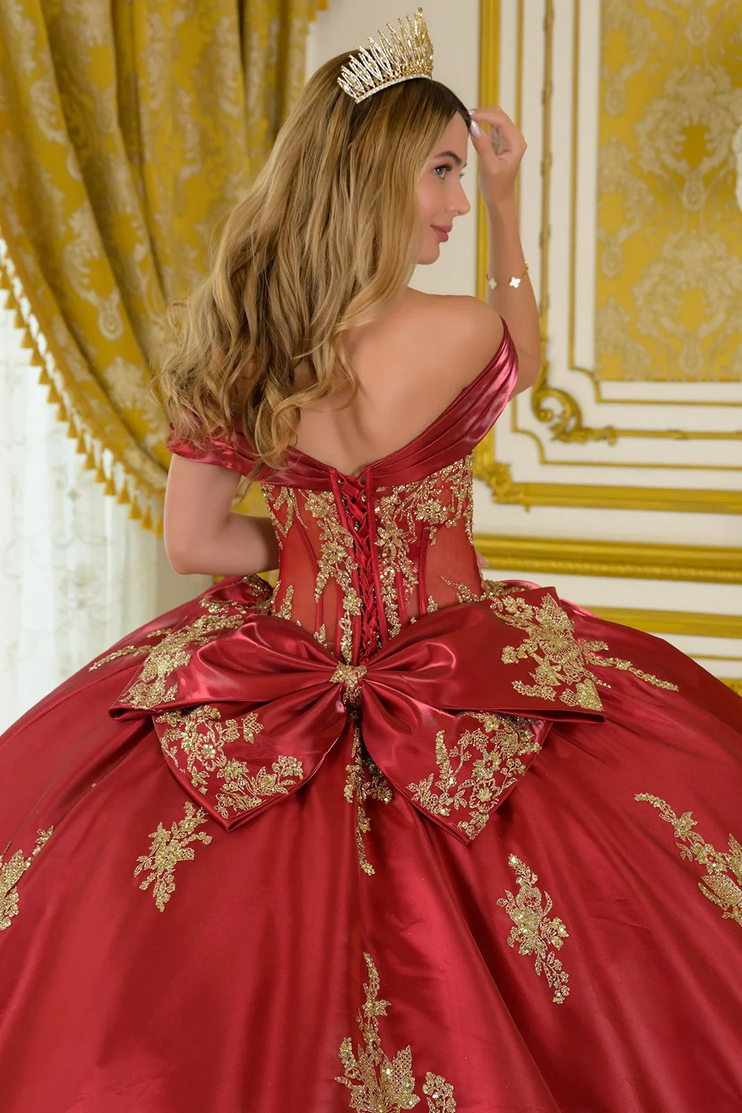 Quinceniera Dresses Long Quinceanera Beaded Corset Ball Gown Dress Burgundy