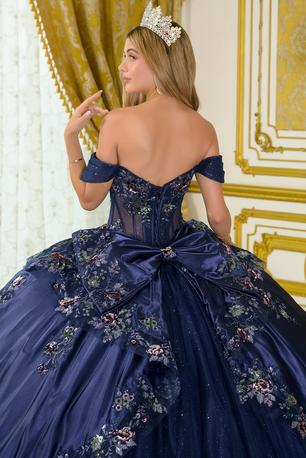 Quinceniera Dresses Long Quinceanera Ball Gown Corset Sequin Dress Navy