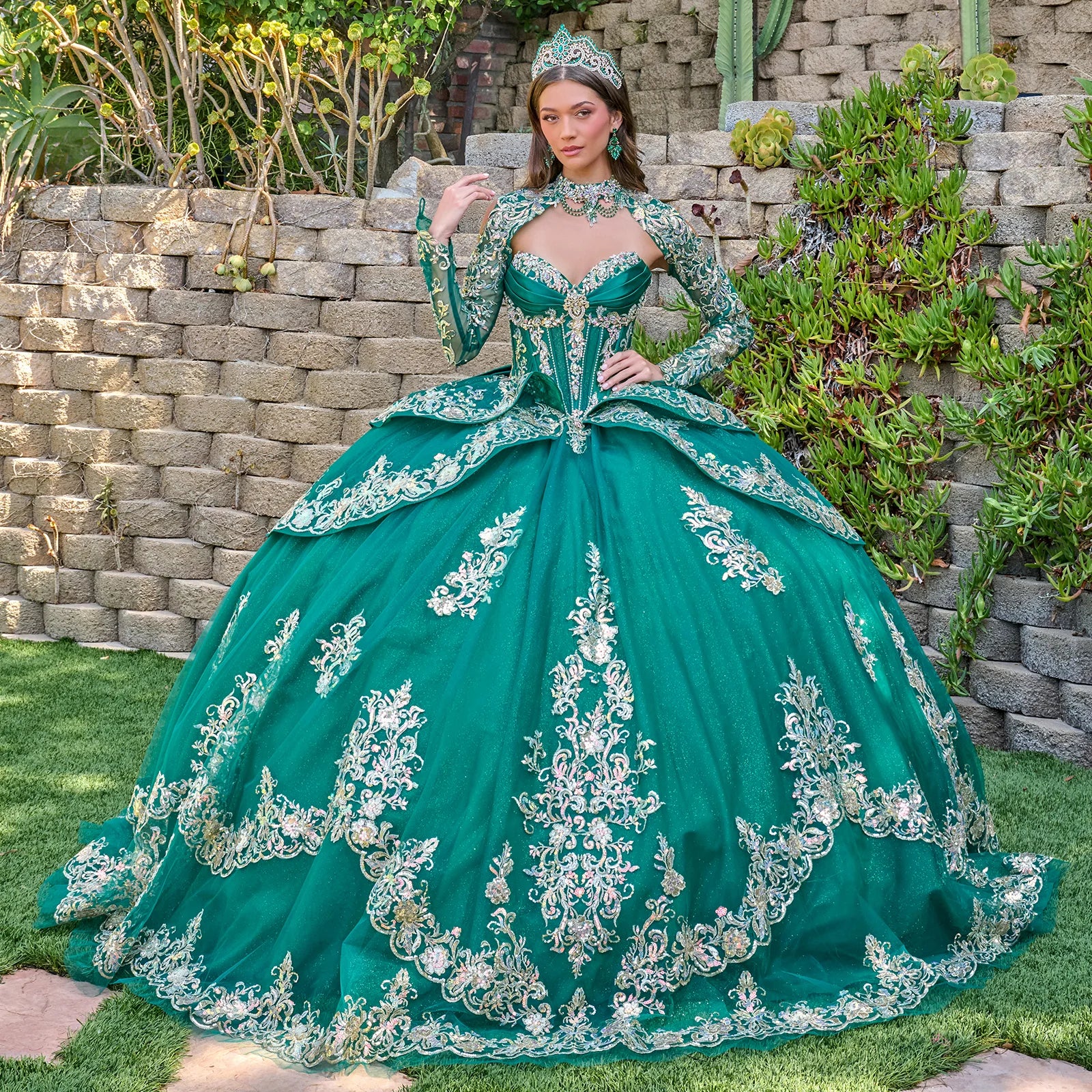 Quinceniera Dresses Long Glitter Sequin Beaded Quinceanera Dress GLS GL3800 Emerald Green