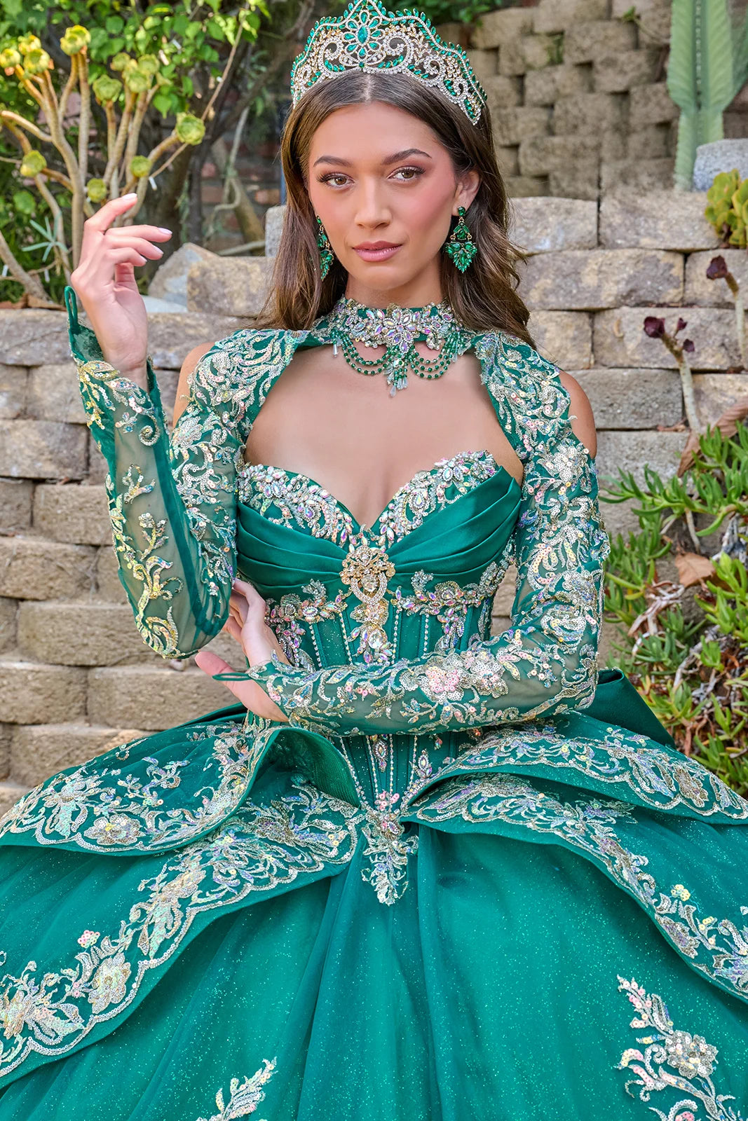 Quinceniera Dresses Long Glitter Sequin Beaded Quinceanera Dress GLS GL3800 Emerald Green