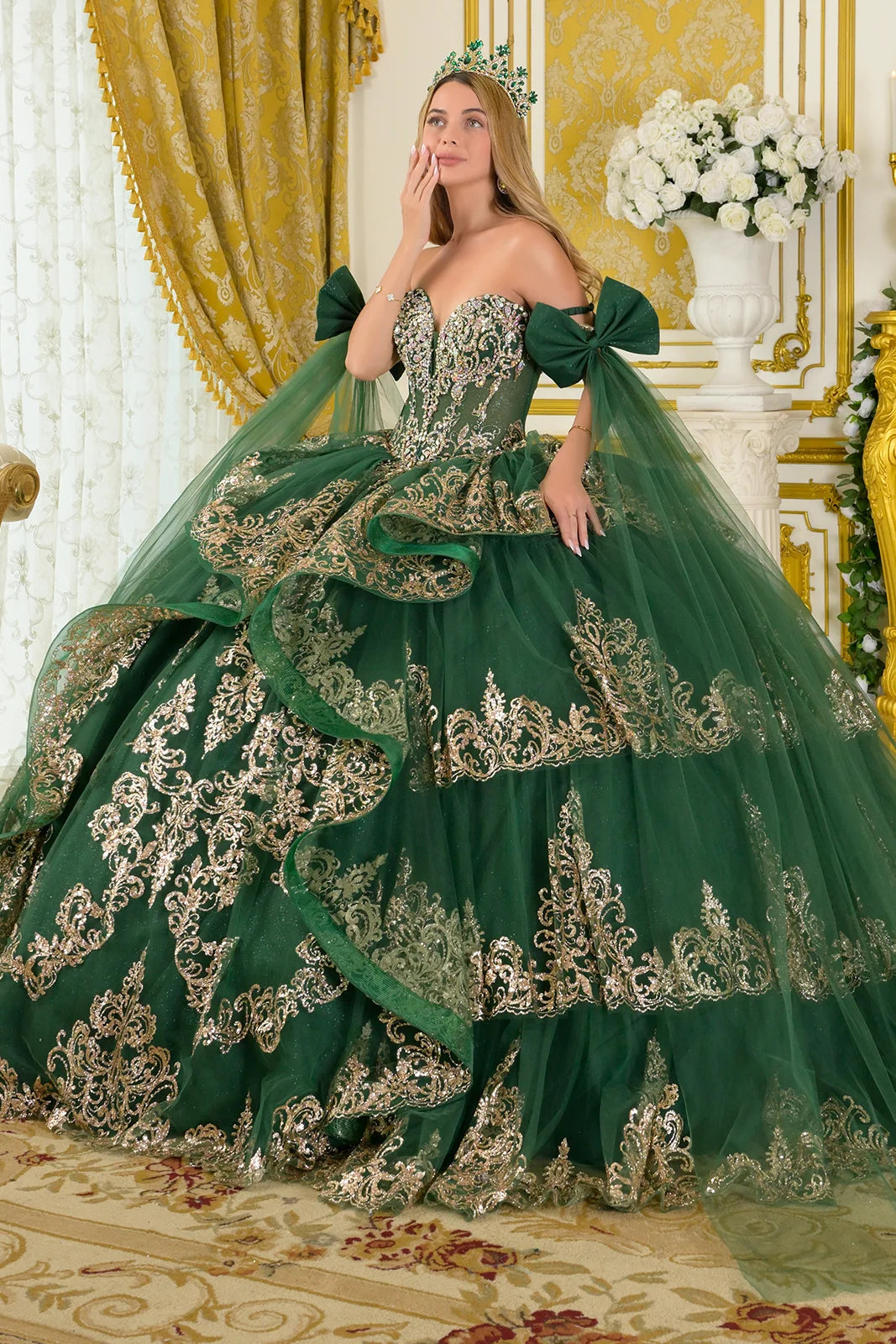 Quinceniera Dresses Corset Long Ball Gown Glitter Quinceanera Dress Green