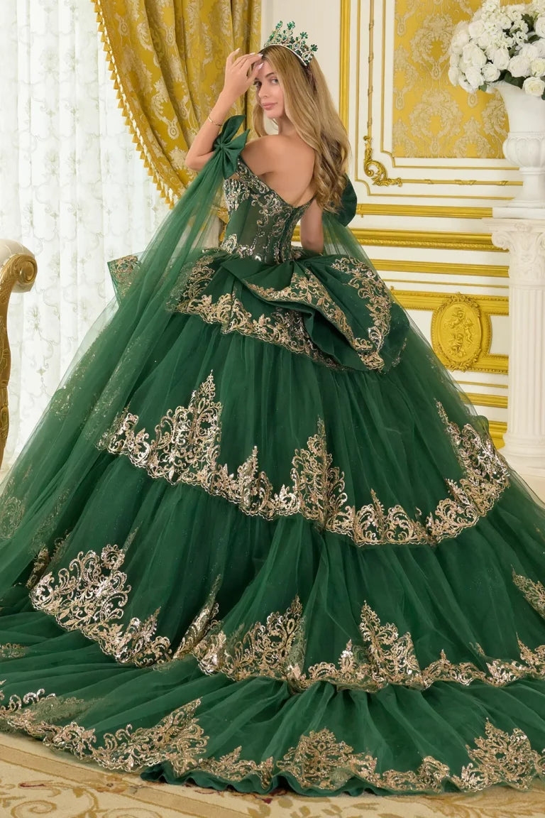 Quinceniera Dresses Corset Long Ball Gown Glitter Quinceanera Dress Green