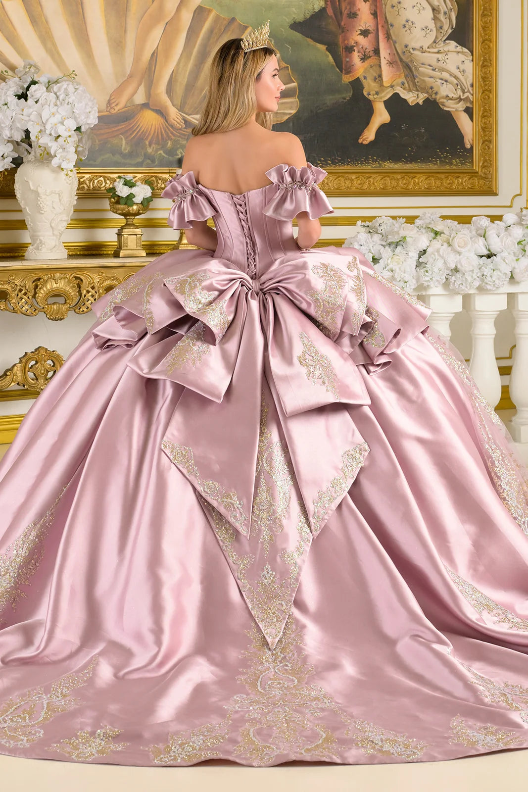 Quinceniera Dresses Long Beaded Sequin Quinceanera Dress - Corset - GLS GL3803 Mauve-Satin-GL3803-Glitter