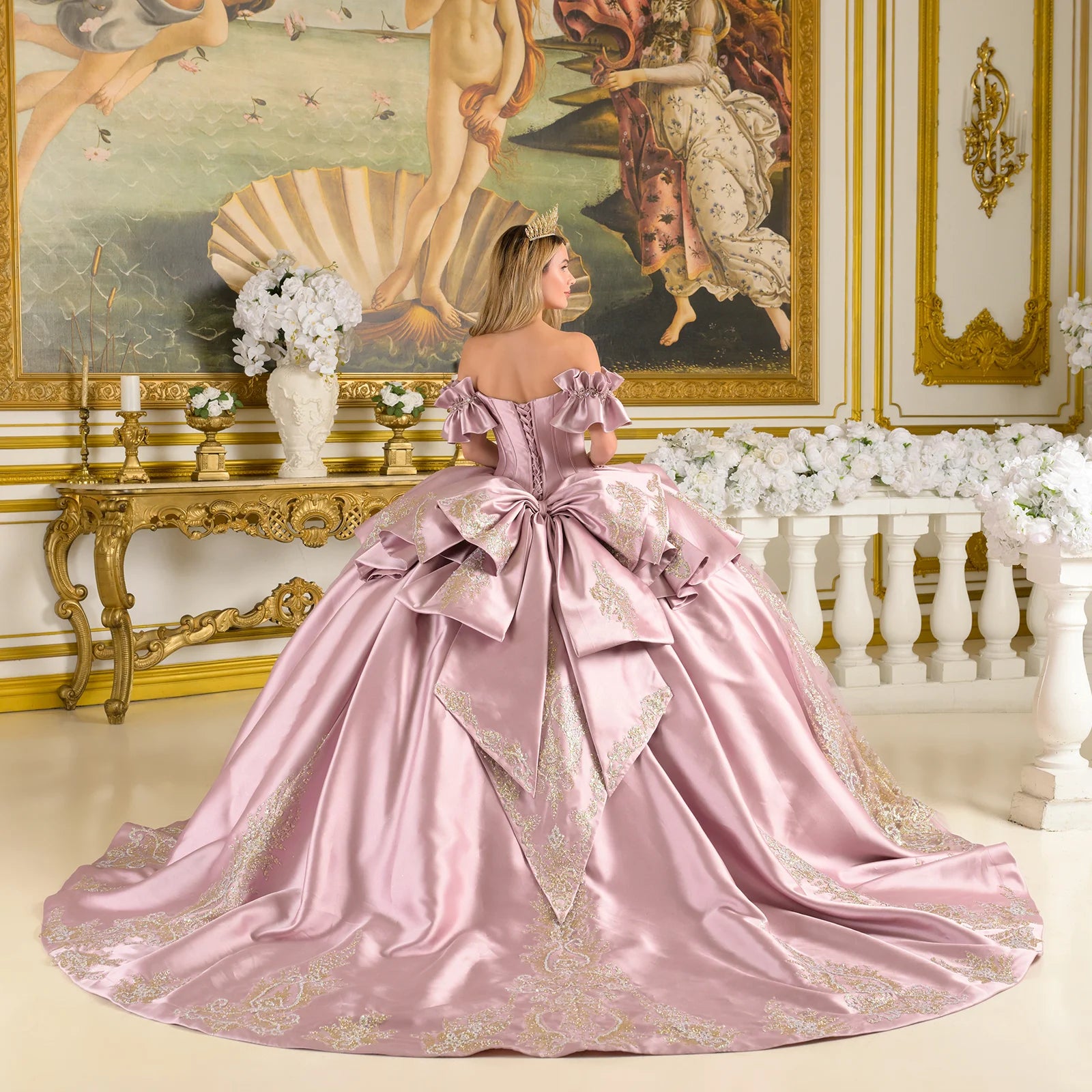 Quinceniera Dresses Long Beaded Sequin Quinceanera Dress - Corset - GLS GL3803 Mauve-Satin-GL3803-Glitter