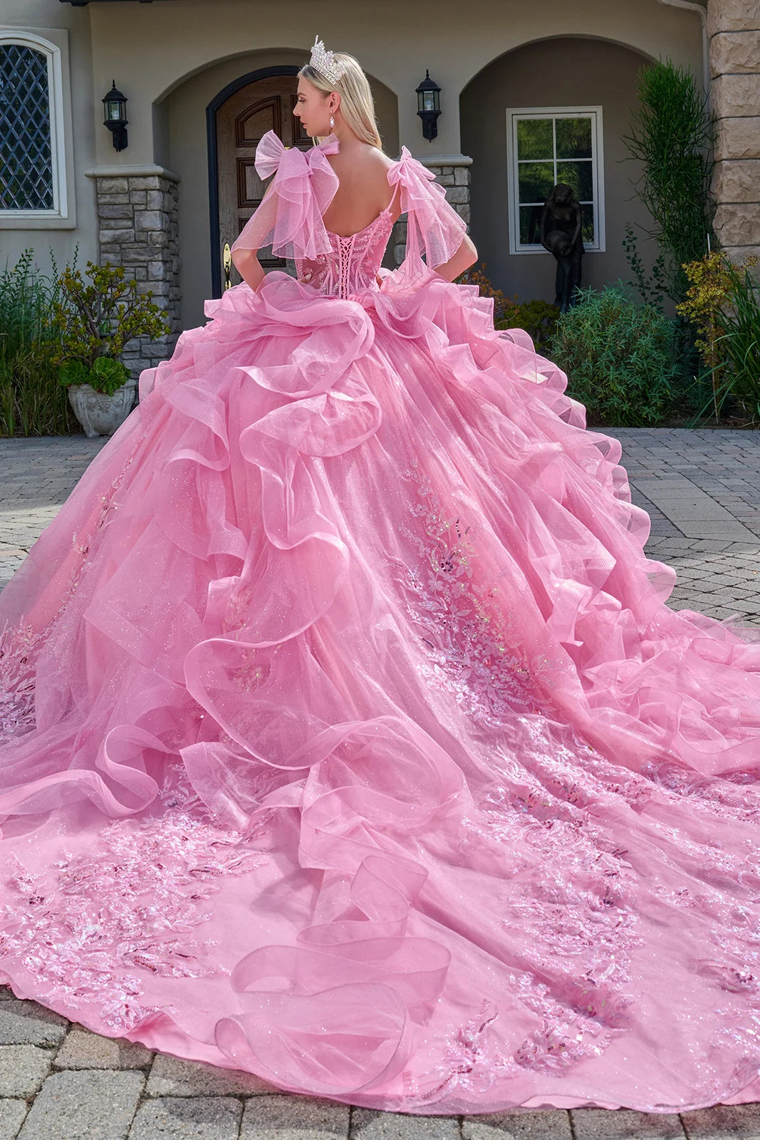 Quinceniera Dresses Long Quinceanera Ball Gown Beaded Sequin Dress Pink