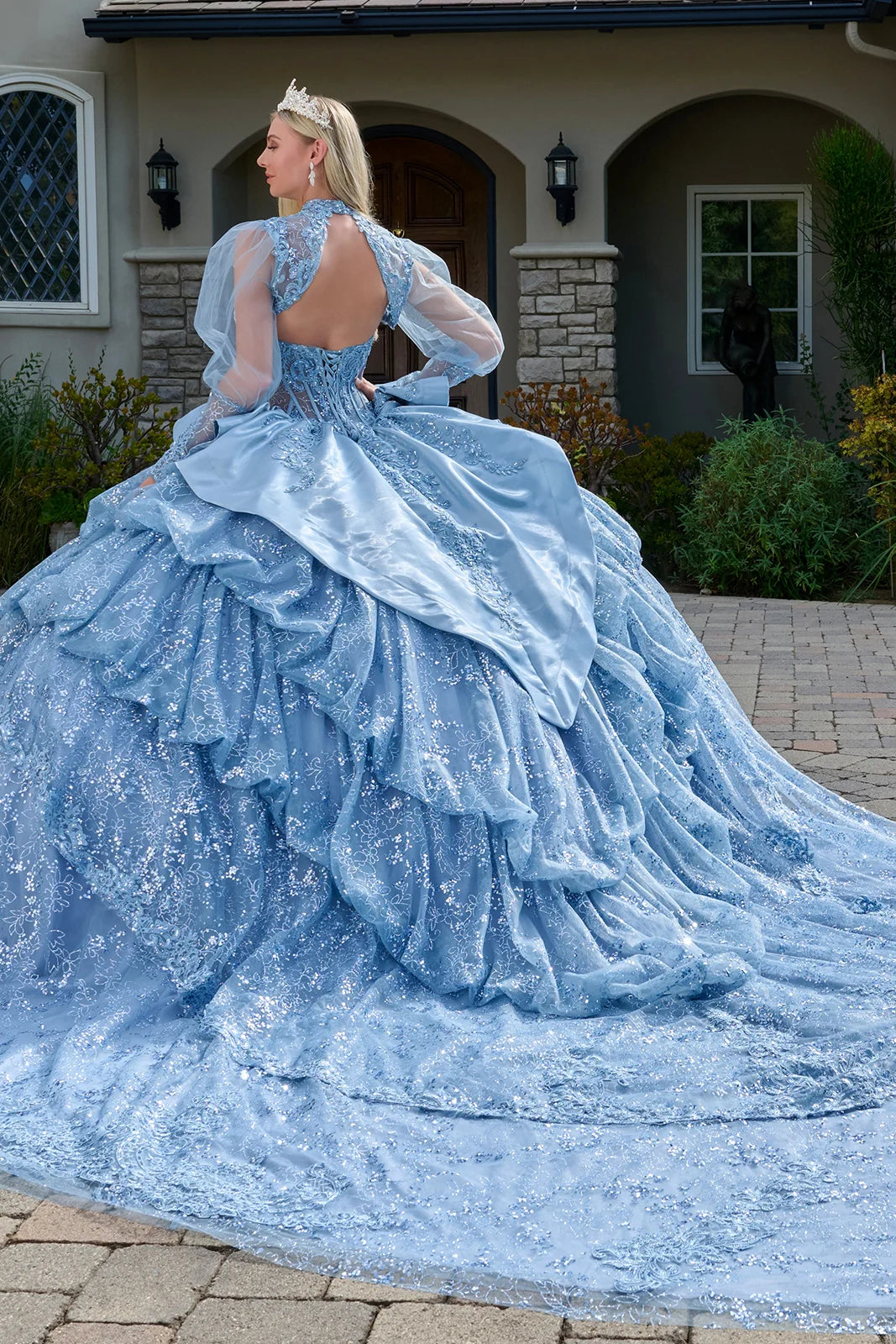 Quinceniera Dresses Sequin Ruffle Corset Long Ball Gown Quinceniera Dress Dusty Blue