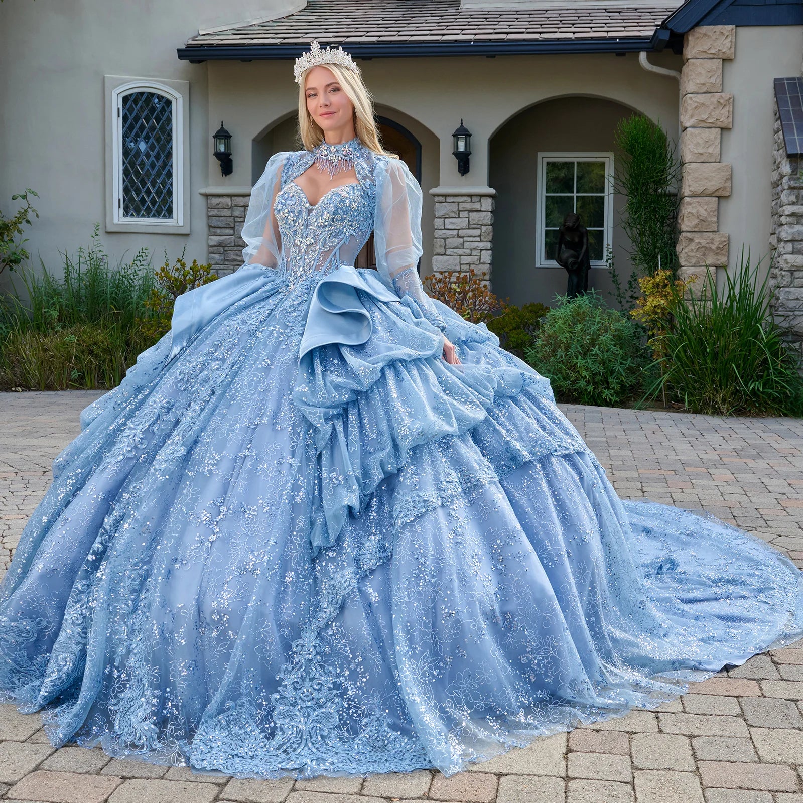Quinceniera Dresses Sequin Ruffle Corset Long Ball Gown Quinceniera Dress Dusty Blue
