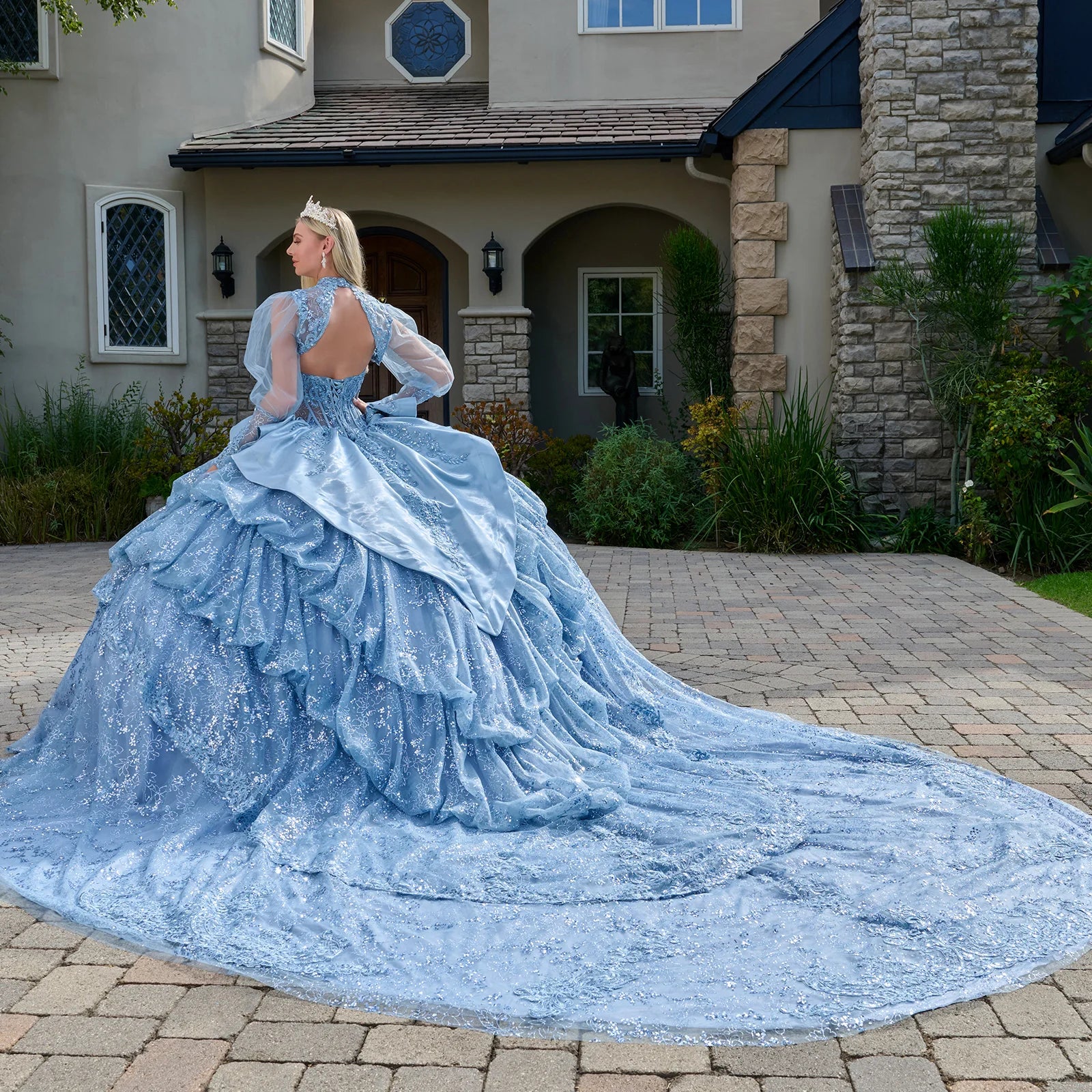 Quinceniera Dresses Sequin Ruffle Corset Long Ball Gown Quinceniera Dress Dusty Blue