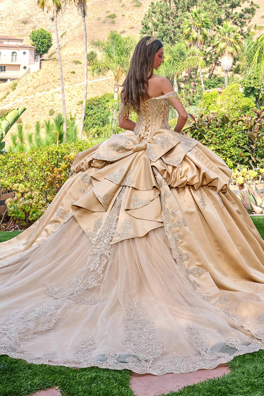 Quinceniera Dresses Long Quinceanera Corset Ball Gown Sequin Dress Gold