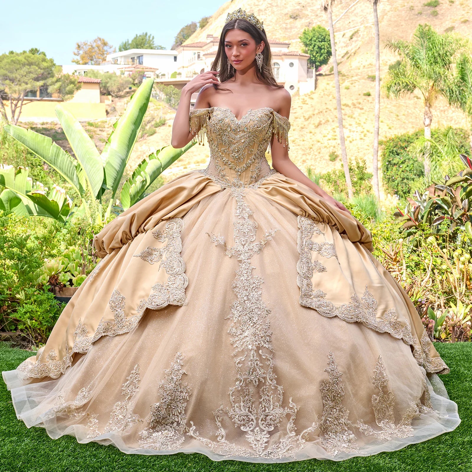 Quinceniera Dresses Long Quinceanera Corset Ball Gown Sequin Dress Gold