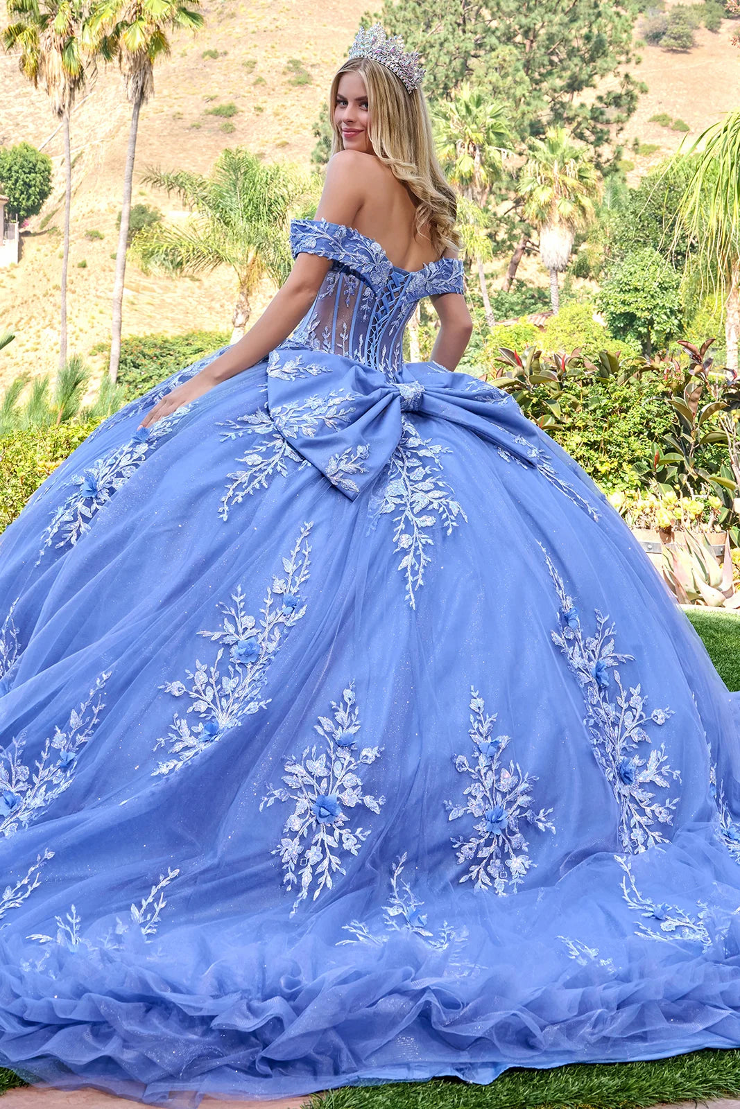 Quinceniera Dresses Long Ball Gown Sequin Quinceanera Dress - Beaded - GLS GL3812 Dusty Blue-Tulle-GL3812-Corset