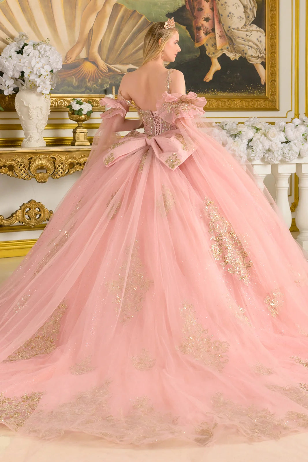 Quinceniera Dresses Ball Gown Glitter Sequin Quinceanera Dress - Corset - GLS GL3814 Dusty Rose-Tulle-GL3814-Train
