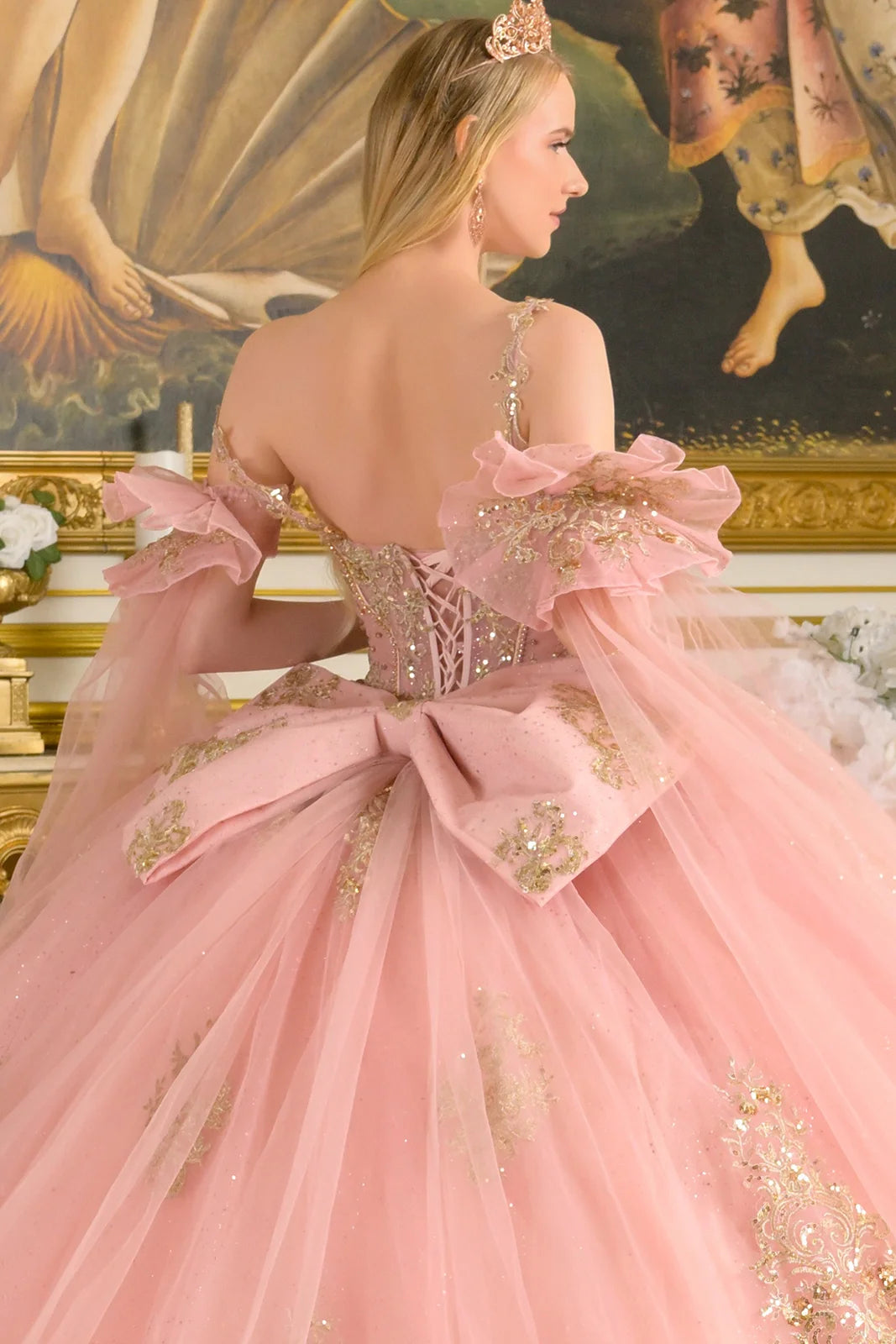 Quinceniera Dresses Ball Gown Glitter Sequin Quinceanera Dress - Corset - GLS GL3814 Dusty Rose-Tulle-GL3814-Train