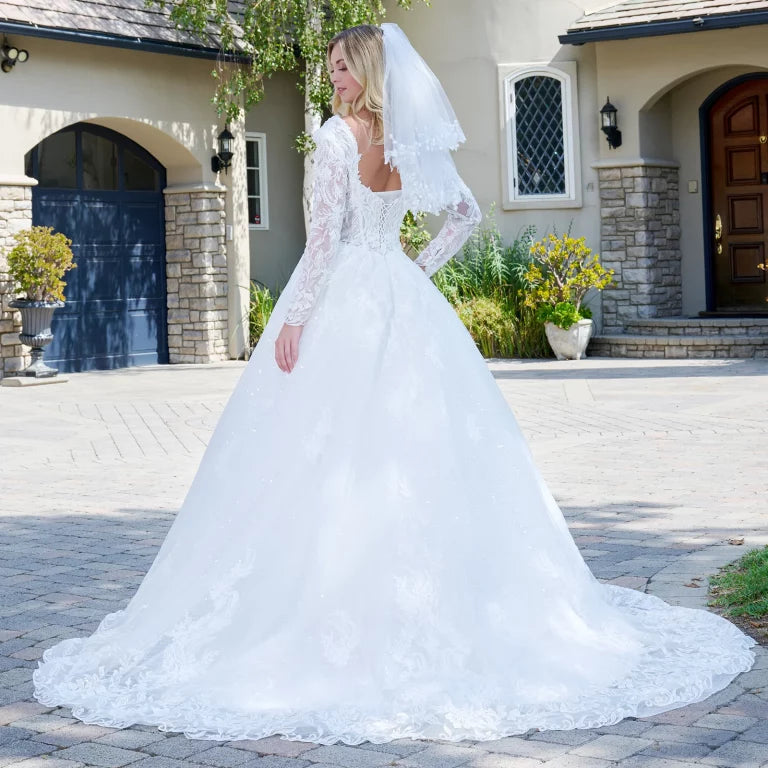 Wedding Dresses Long Ball Gown Bridal Corset Beaded Wedding Dress Off White