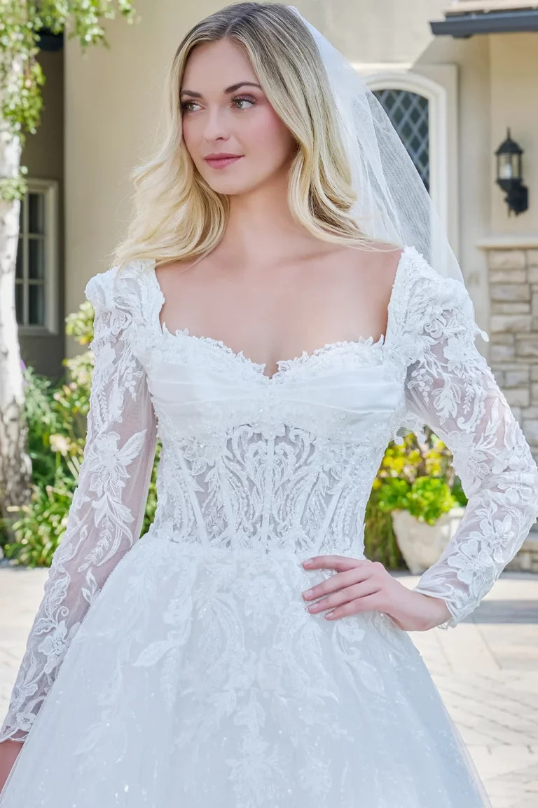 Wedding Dresses Long Ball Gown Bridal Corset Beaded Wedding Dress Off White