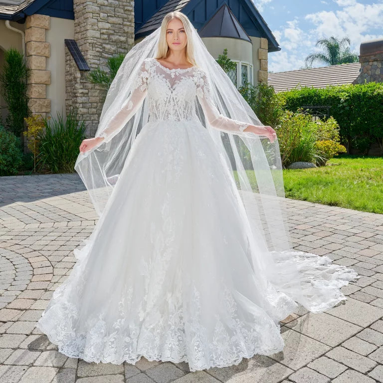 Wedding Dresses Long Ball Gown Beaded Bridal Sequin Dress Off White