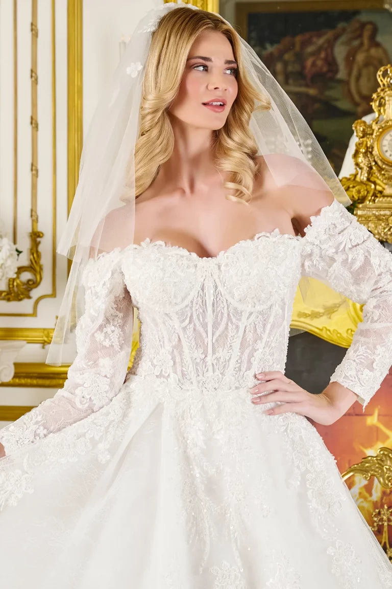 Wedding Dresses Ball Gown Beaded Long Floral Bridal Corset Lace Wedding Dress Off White