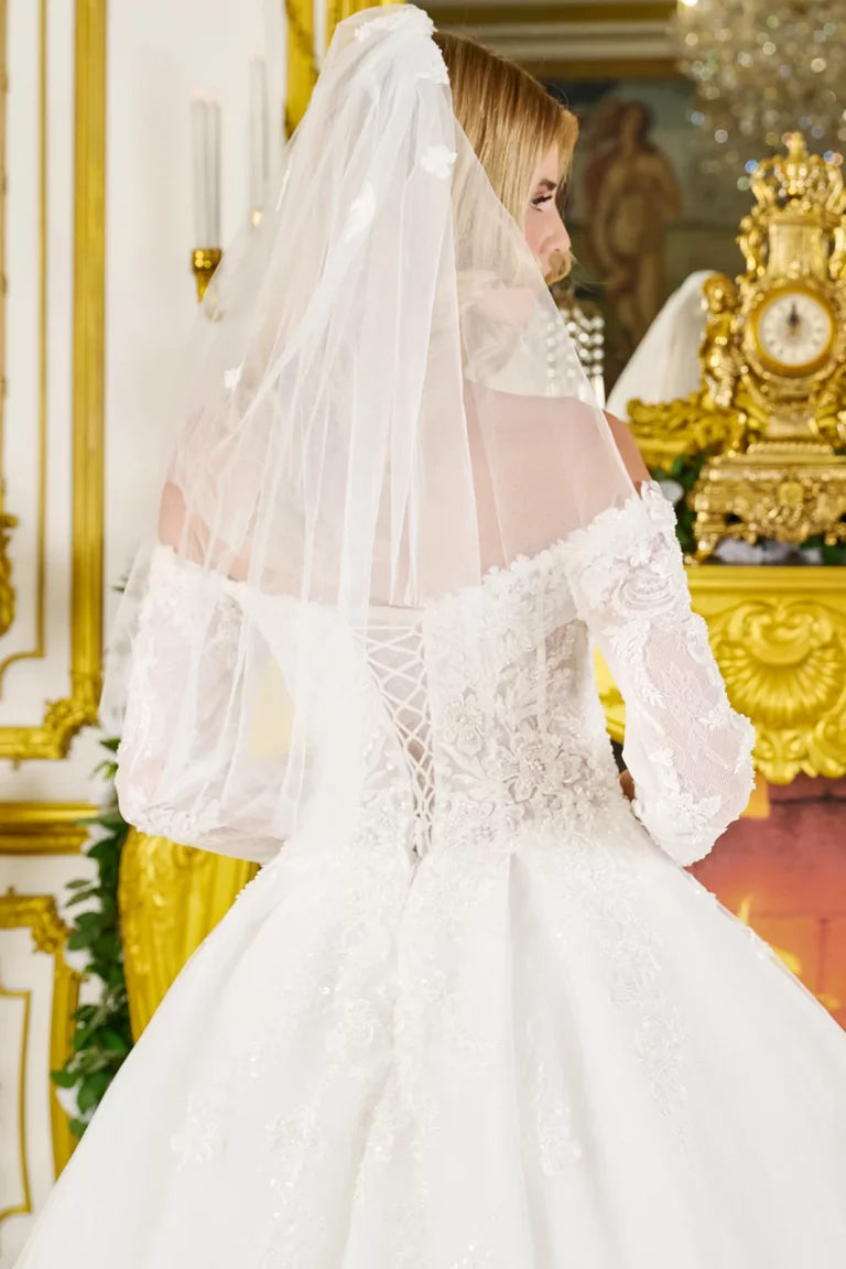 Wedding Dresses Ball Gown Beaded Long Floral Bridal Corset Lace Wedding Dress Off White