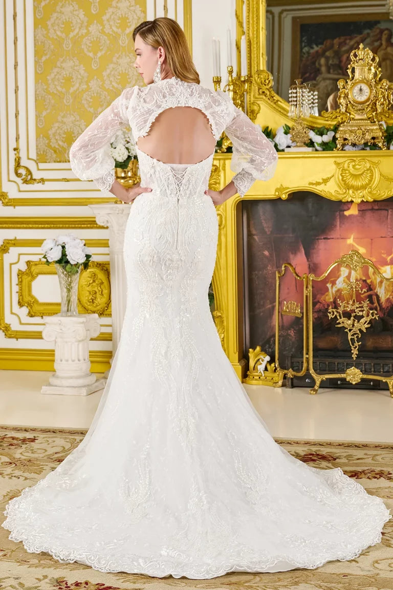 Wedding Dresses Bridal Sequin Applique Long eaded Wedding Dress Off White