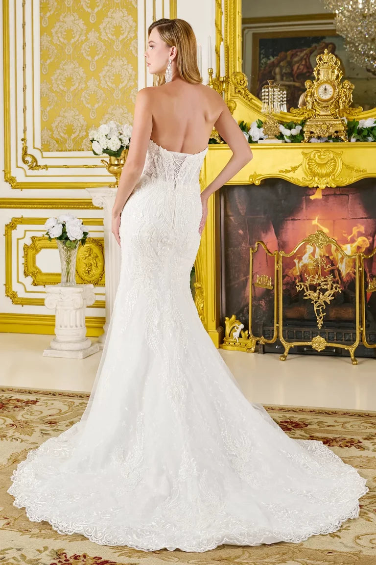 Wedding Dresses Bridal Sequin Applique Long eaded Wedding Dress Off White