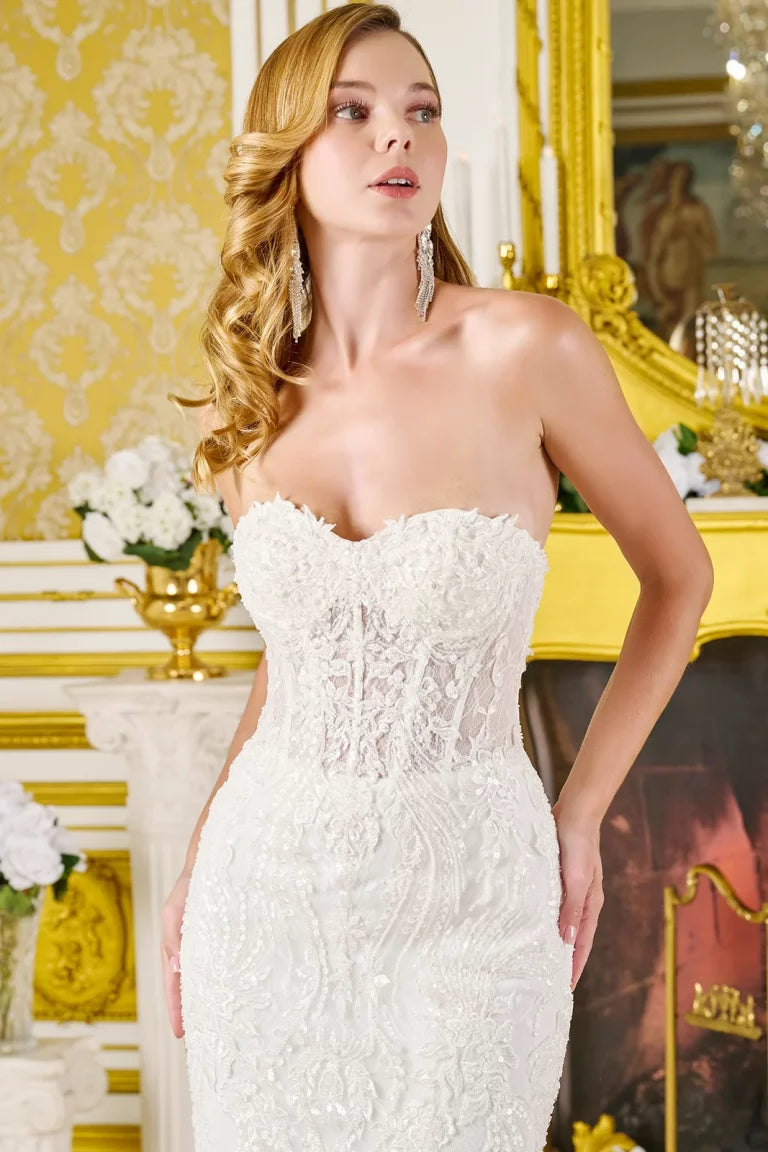 Wedding Dresses Bridal Sequin Applique Long eaded Wedding Dress Off White