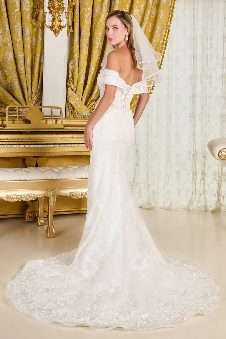 Wedding Dresses Lace Long Bridal Fitted Corset Sequin Wedding Dress Off White