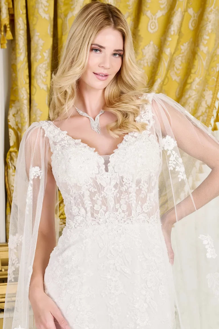 Wedding Dresses Applique Beaded Bridal Cape Glitter Wedding Dress Off White