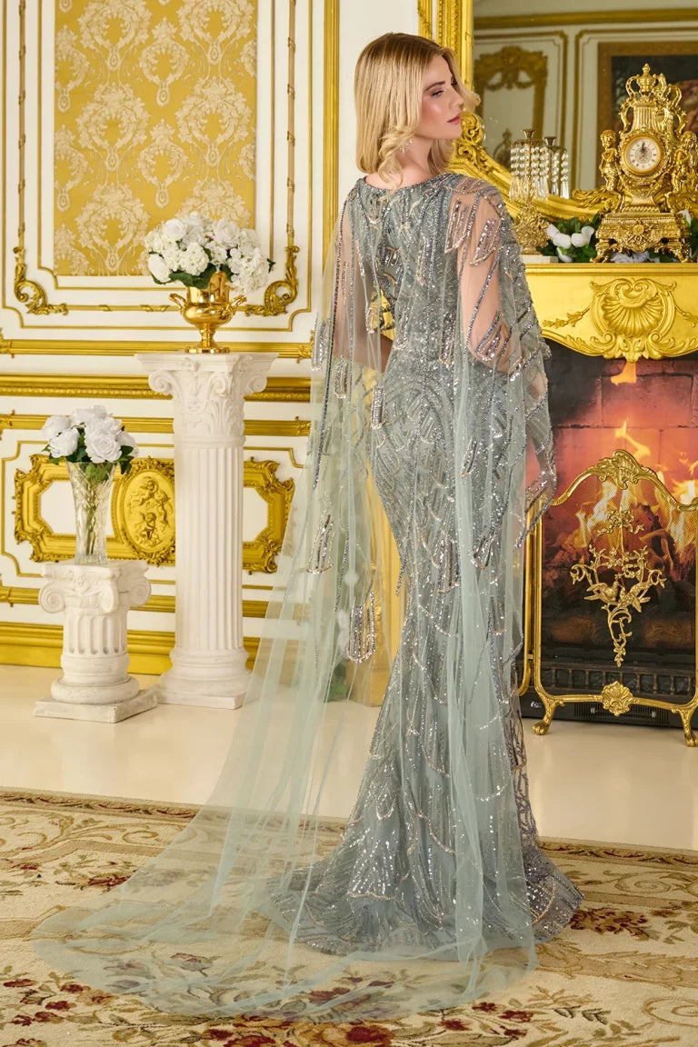 Mother of the Bride Dresses Long Formal Fitted Beaded Mother of the Bride Dress Gray Green