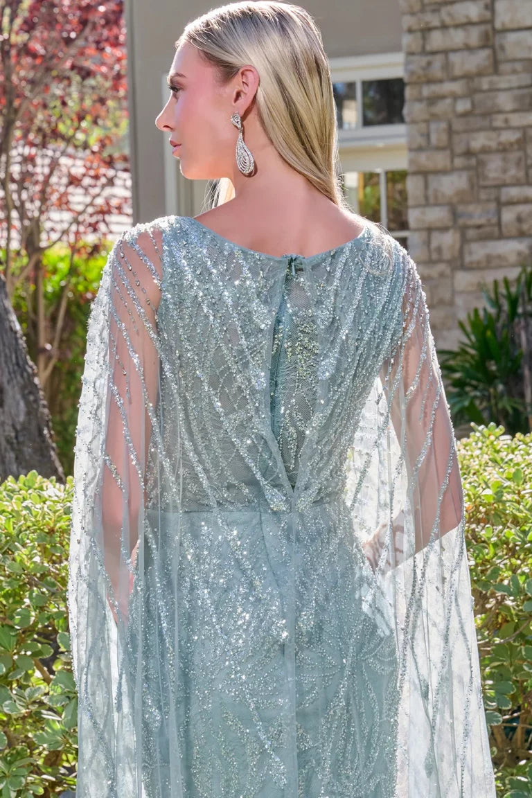 Prom Dresses Lace Long Formal Beaded Fitted Mother of the Bride Dress Gray Blue