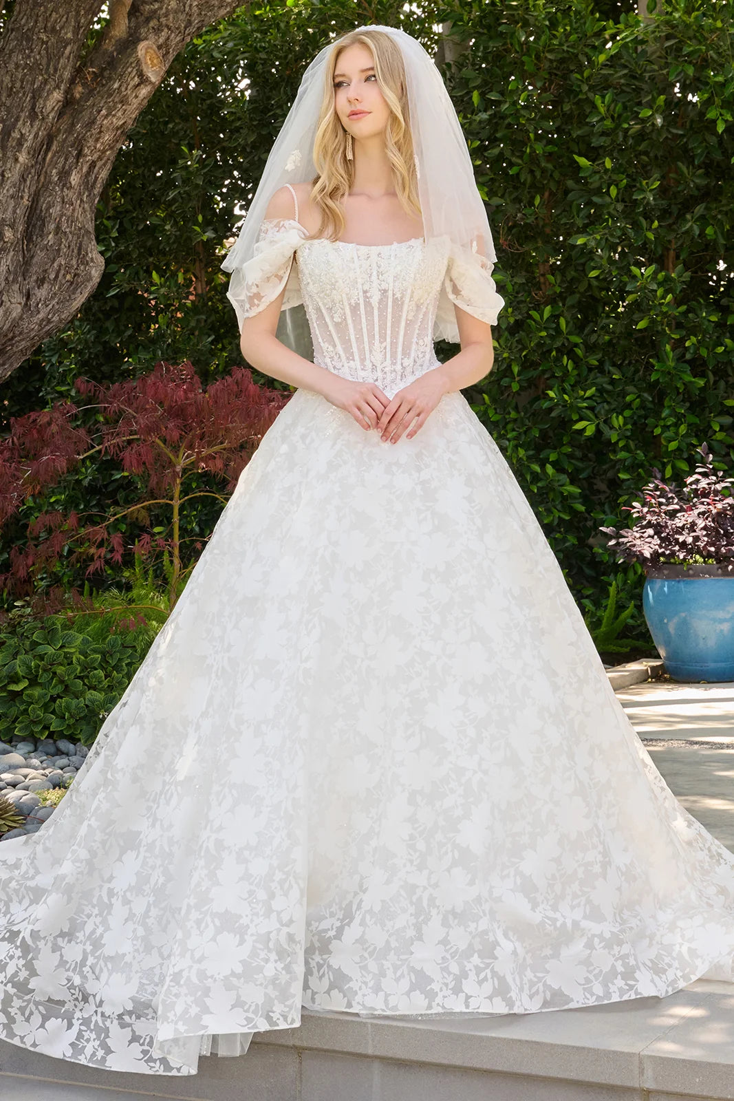 Off-the-Shoulder Floor-Length Lace Wedding Ball Gown GLS GL3840