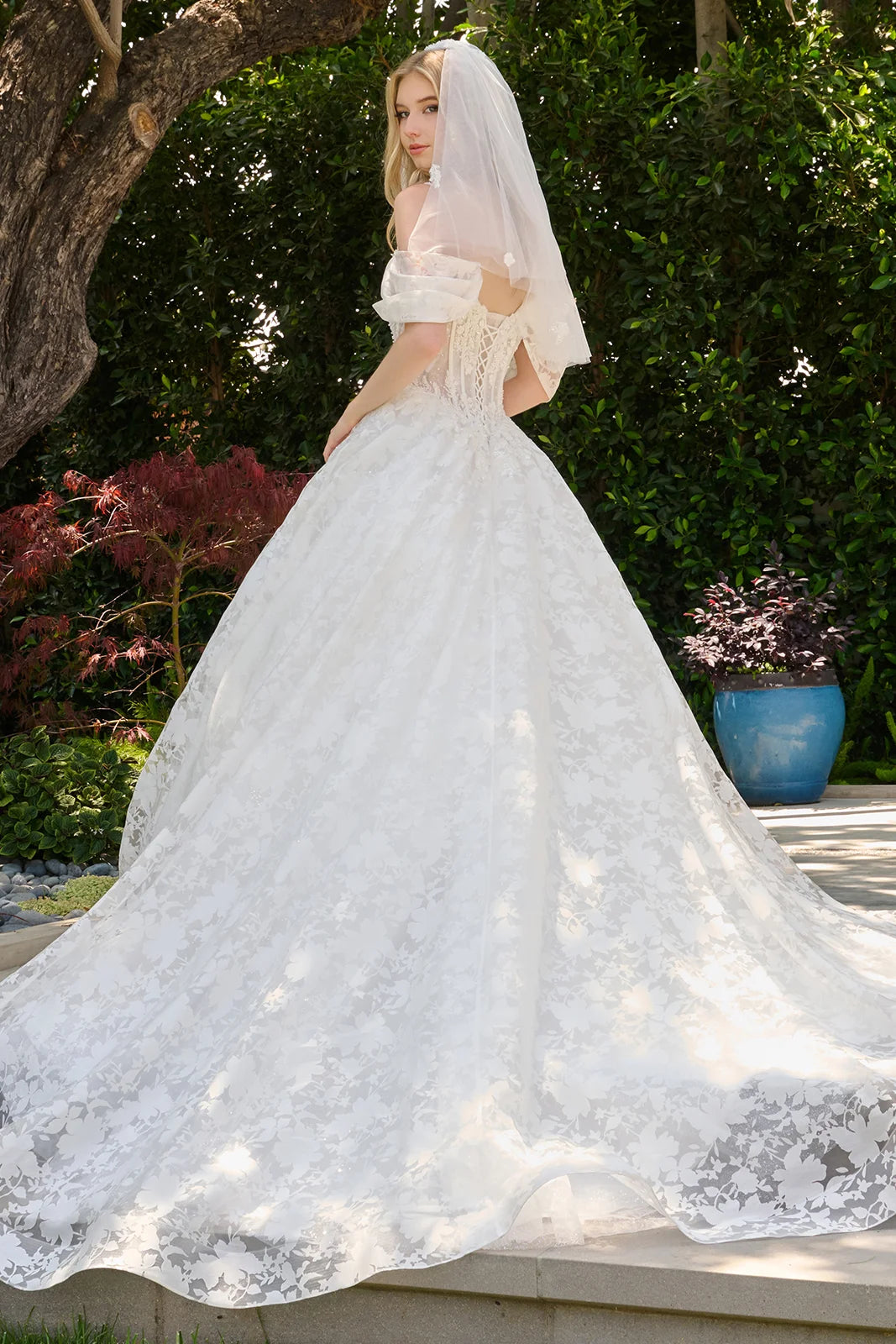 Off-the-Shoulder Floor-Length Lace Wedding Ball Gown GLS GL3840