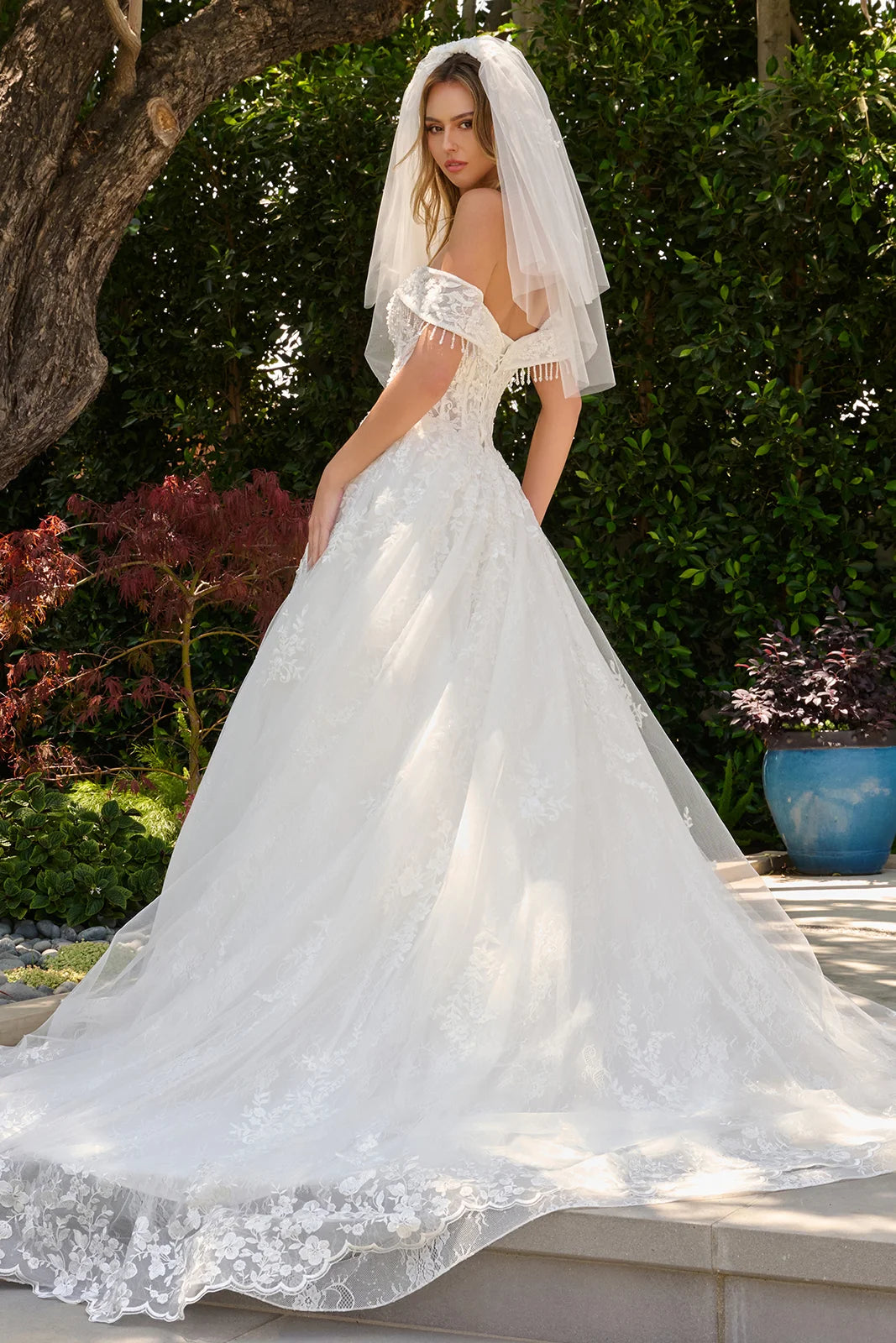Off-the-Shoulder Floor-Length Lace Wedding Ball Gown GLS GL3841