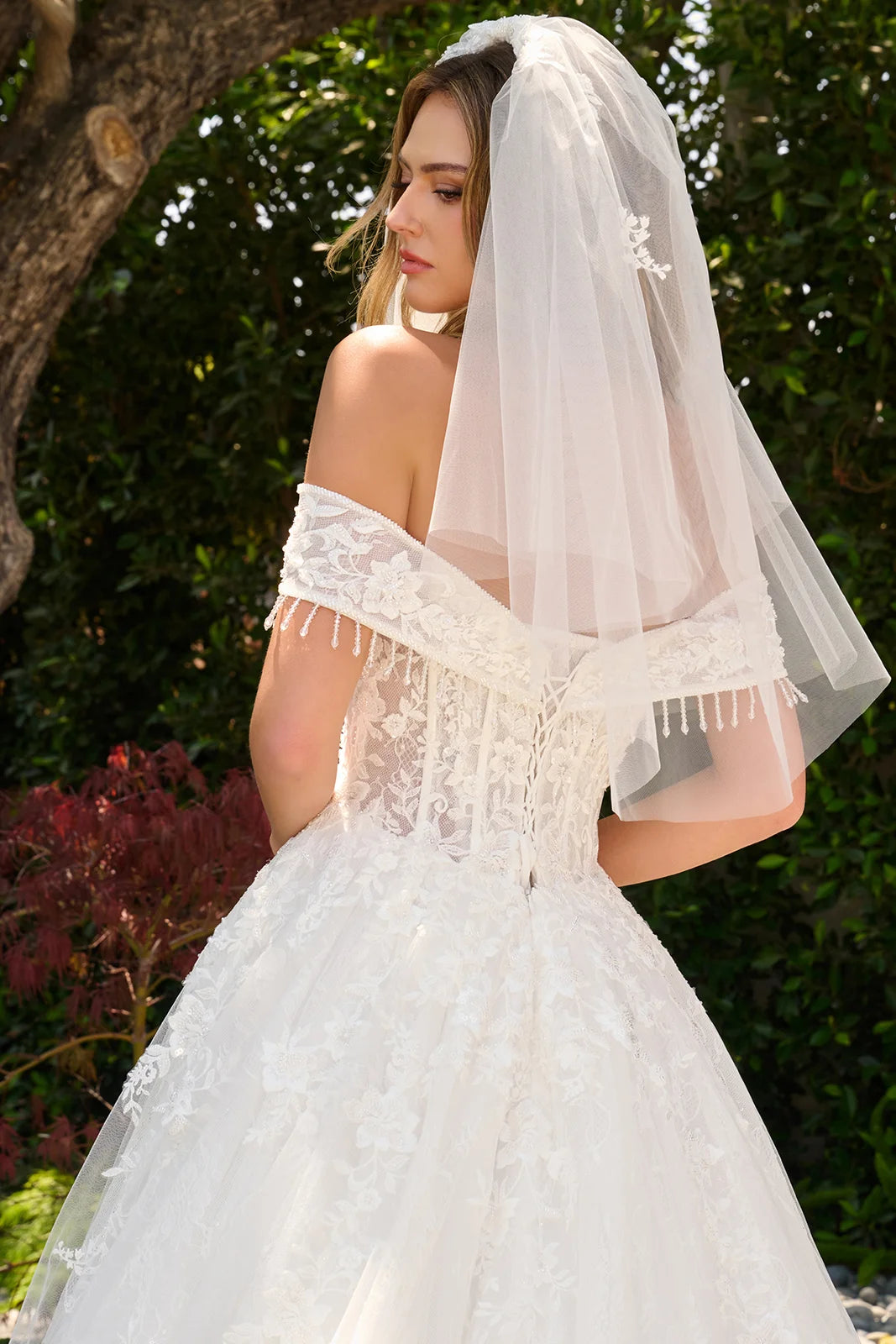 Off-the-Shoulder Floor-Length Lace Wedding Ball Gown GLS GL3841