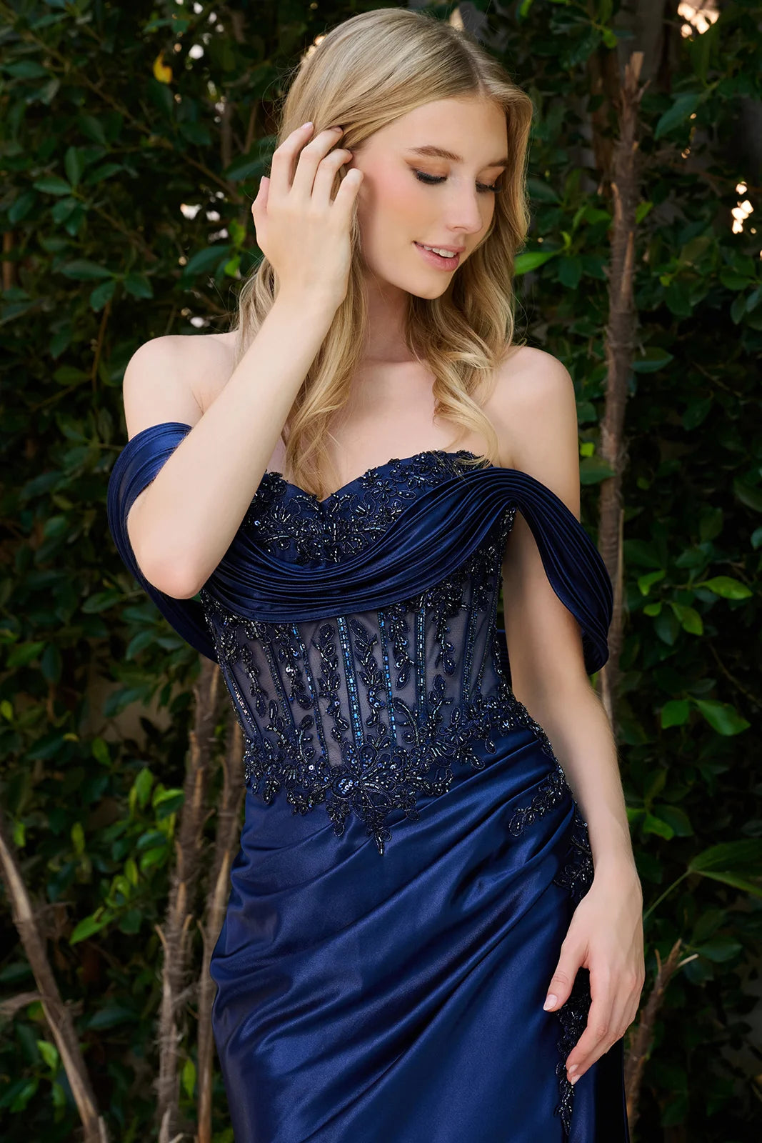 Off-the-Shoulder Floor-Length Satin Prom Mermaid GLS GL3852