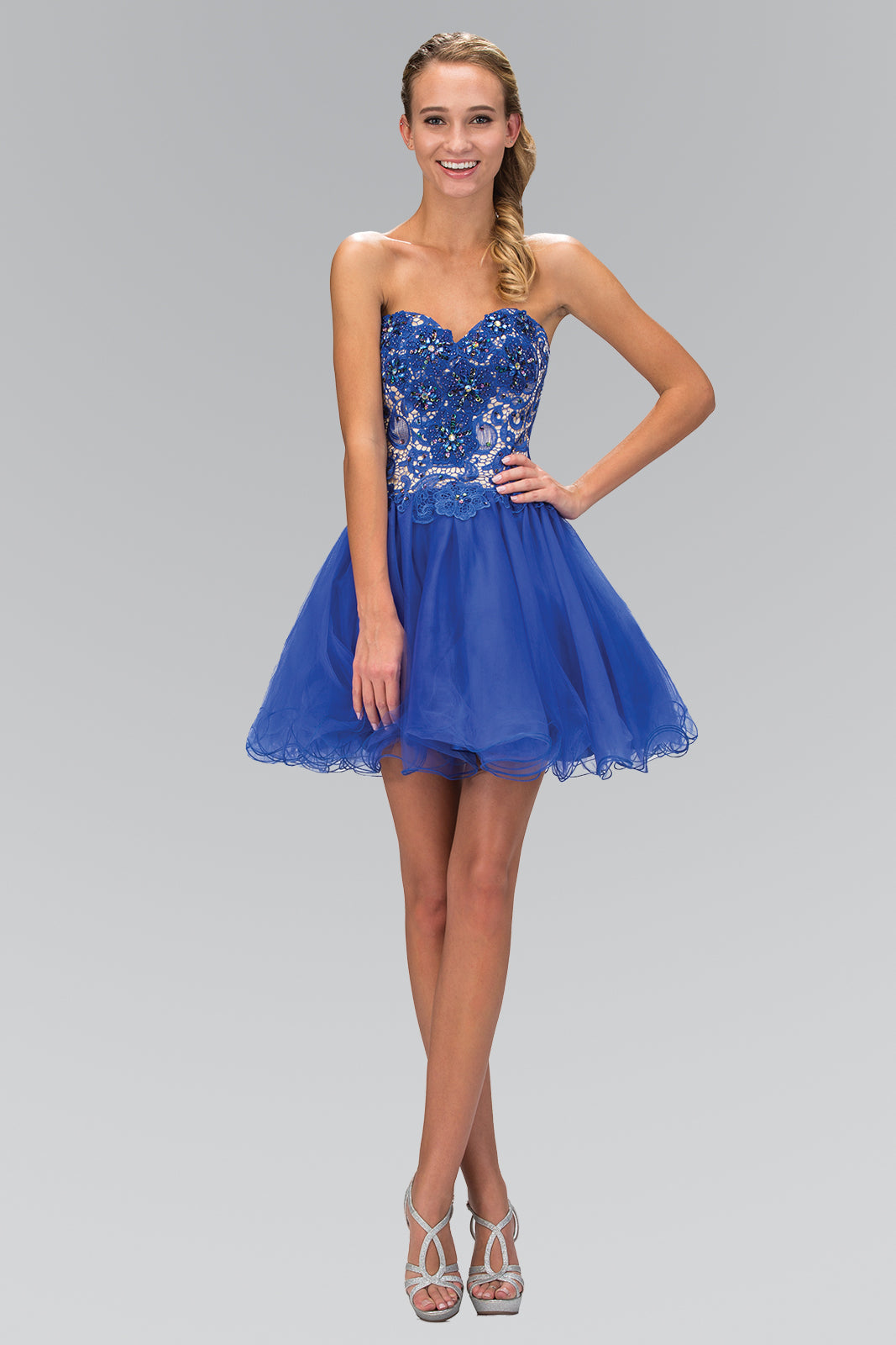 Homecoming Short Cocktail Jewel Mini Dress Royal Blue Elizabeth K GS1110