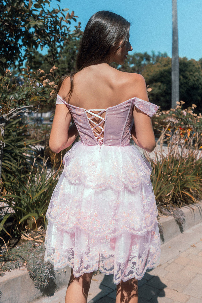 Cocktail Dresses Short Glitter Print Homecoming Cocktail Dress Baby Pink