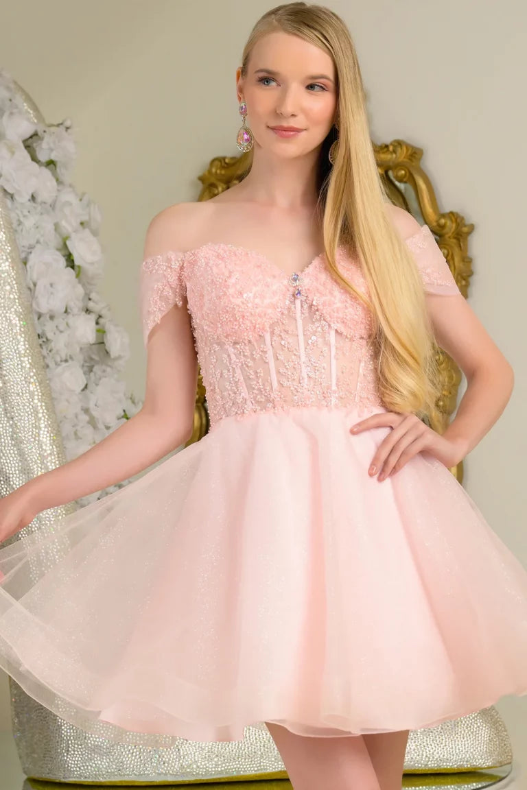 Cocktail Dresses A Line Short Beaded Sequin Cocktail Dress Blush