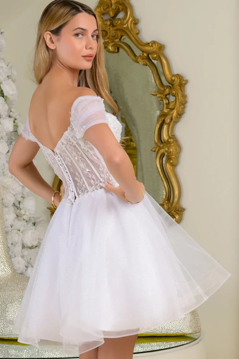 Cocktail Dresses A Line Short Beaded Sequin Cocktail Dress White