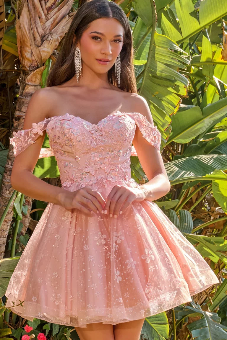 Cocktail Dresses Floral A Line Short Homecoming Cocktail Dress Blush
