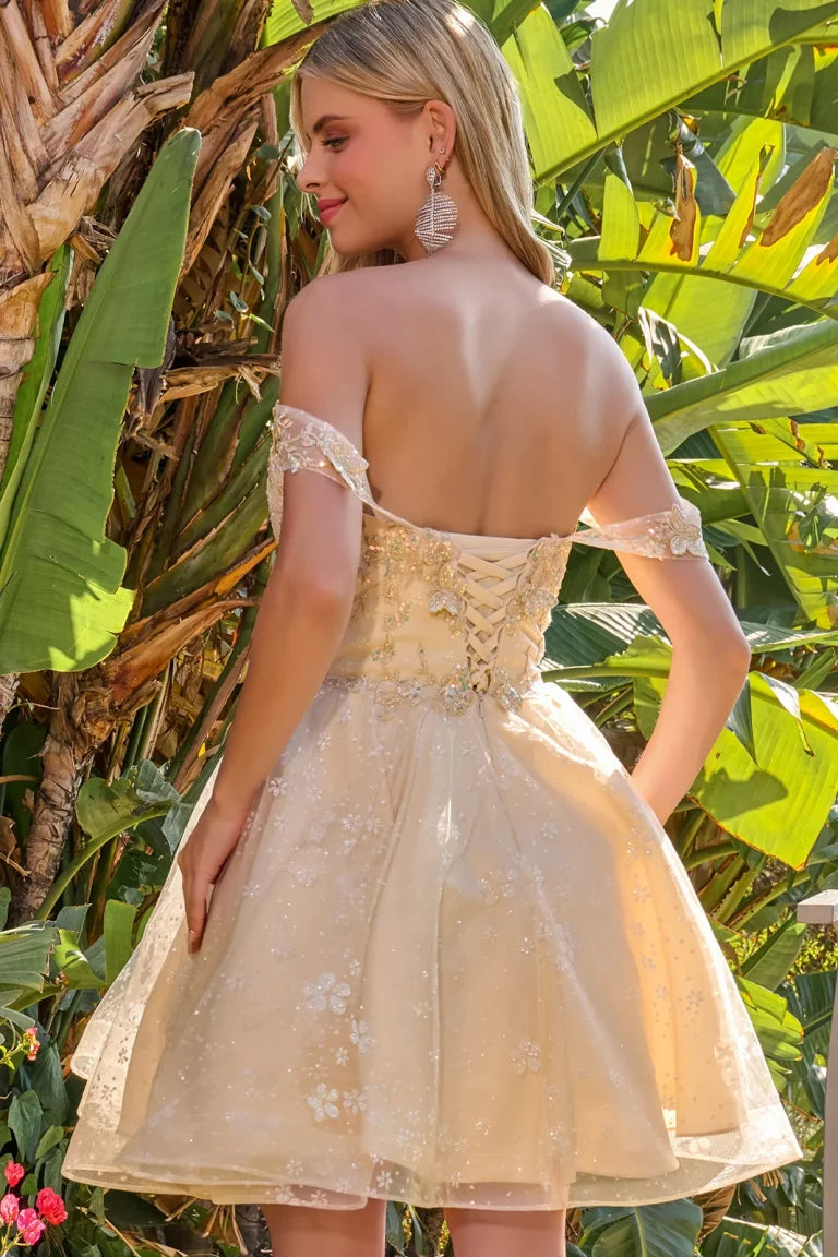 Cocktail Dresses Floral A Line Short Homecoming Cocktail Dress Champagne