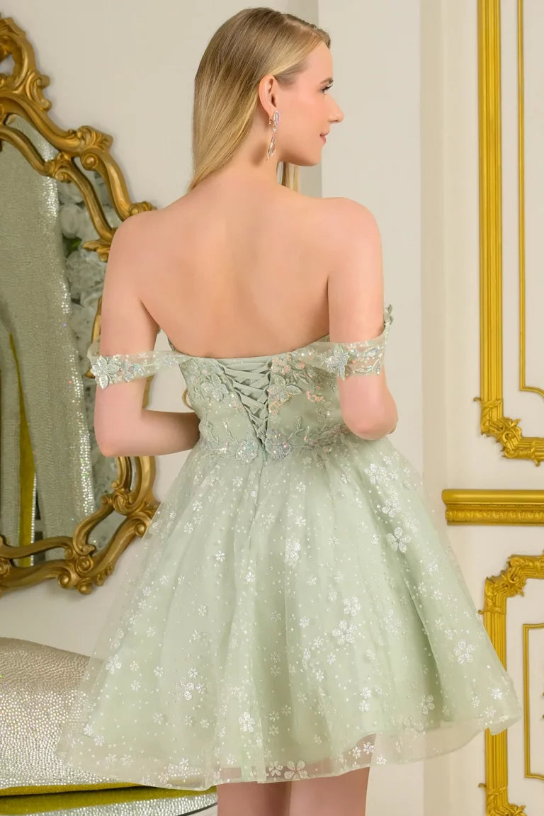 Cocktail Dresses Floral A Line Short Homecoming Cocktail Dress Sage