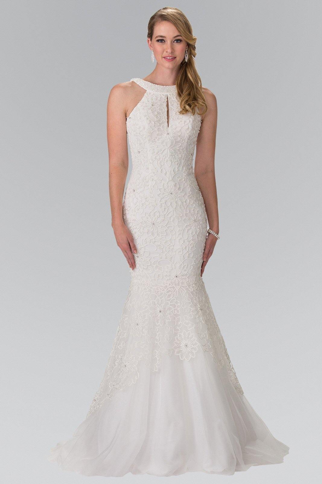 Halter Neck Mermaid Tulle Long Wedding Dress - The Dress Outlet Elizabeth K