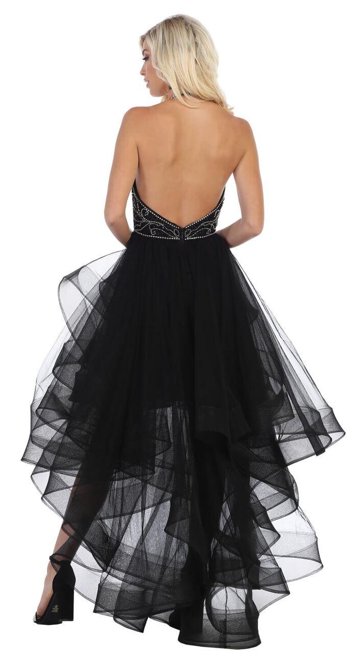 High Low Halter Ruffled Skirt Prom Dress - The Dress Outlet May Queen